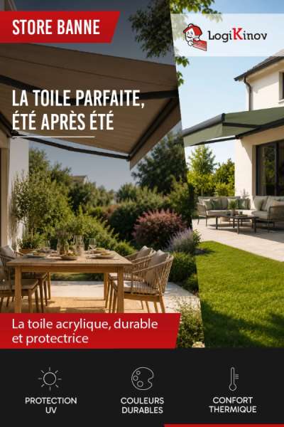 Store banne deux terrasses - LA TOILE PARFAITE ÉTÉ APRÈS ÉTÉ - Logo Logikinov
