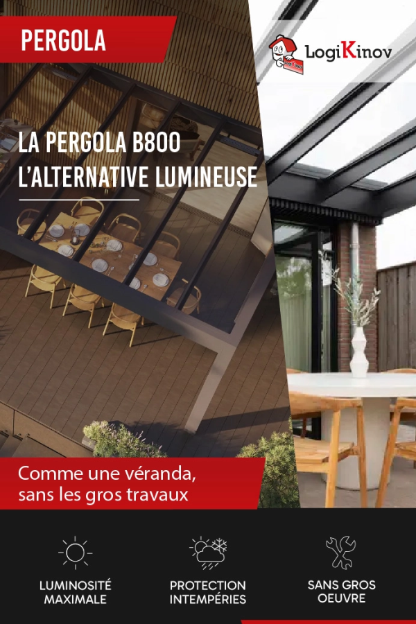Pergola B800 toit vitré terrasse bois - LA PERGOLA B800 L'ALTERNATIVE LUMINEUSE - Logo Logikinov