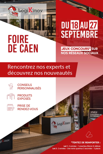 Affiche Foire de Caen du 18 au 27 septembre, stand Logikinov et lots jeu concours réseaux sociaux