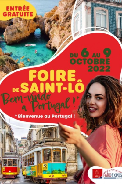 Affiche Foire de Saint-Lô 2022 thème Portugal, tramways et dates 6 au 9 octobre