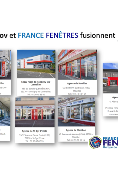 Visuel fusion Logikinov et France Fenêtres, cartes agences et photos showrooms