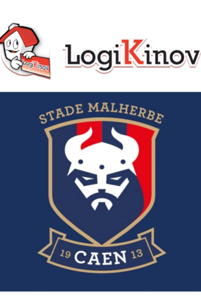 Mascotte maison et logo Stade Malherbe Caen sur fond bleu marine