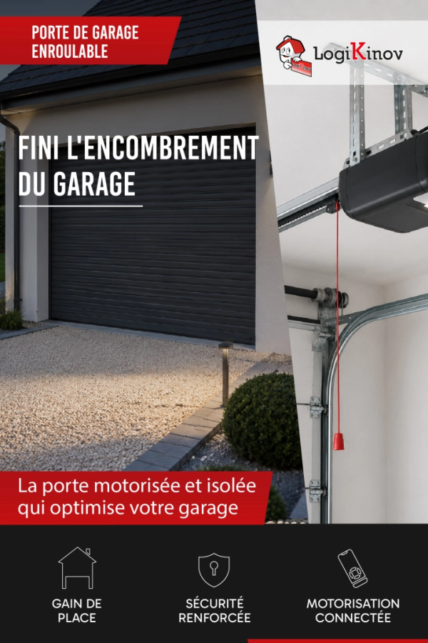 Porte garage enroulable anthracite et moteur plafond - FINI L'ENCOMBREMENT - Logo Logikinov