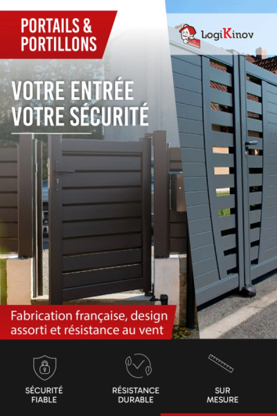 Logo Logikinov - portail coulissant et portillon gris - VOTRE ENTRÉE VOTRE SÉCURITÉ fabrication française