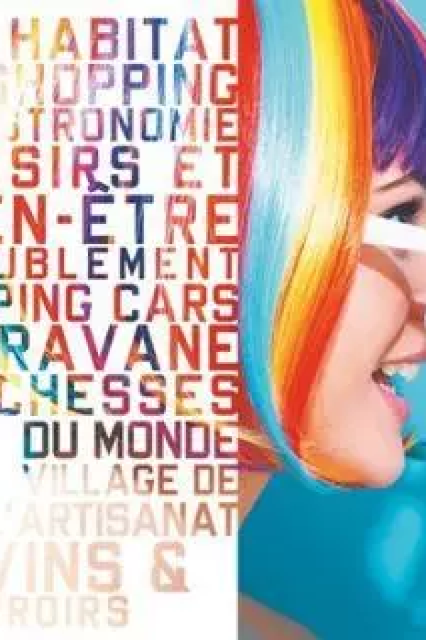Affiche salon habitat, visage sourire, cheveux arc-en-ciel et liste thématiques colorées à gauche