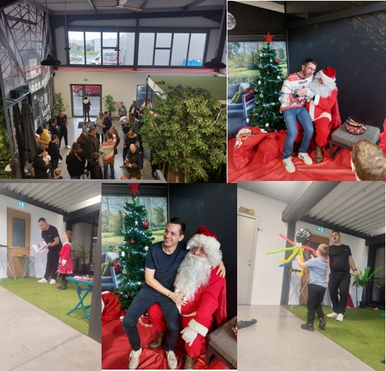 Montage fête Noël Logikinov : showroom, Père Noël, sapin et animation ballons