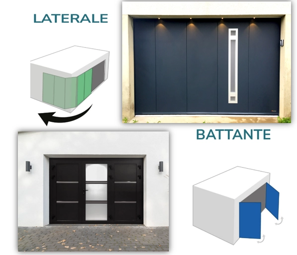 Montage portes garage latérale grise hublot et battante noire vitrée avec schémas