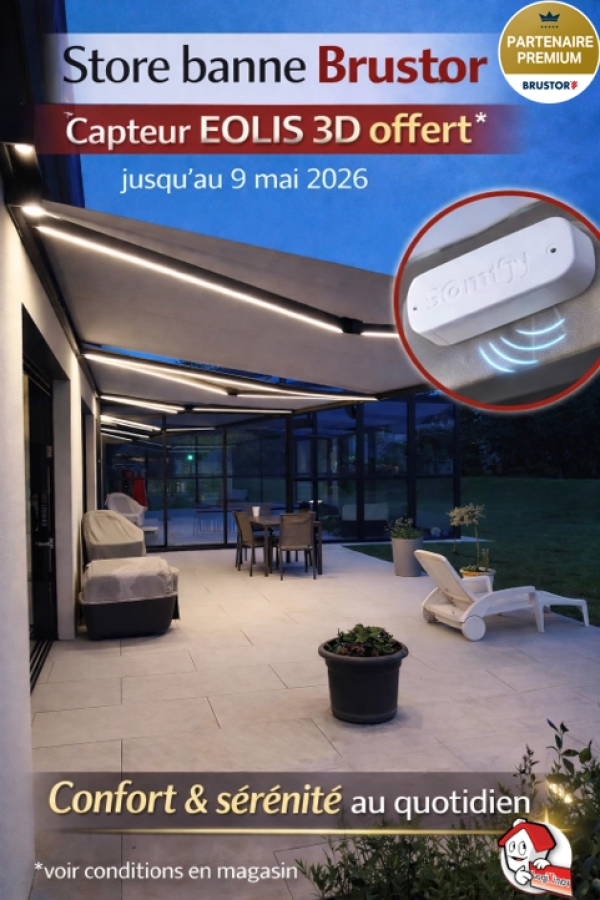 Terrasse nuit store banne Brustor à LED - capteur EOLIS 3D offert jusqu'au 9 mai 2026 - Logo Logikinov